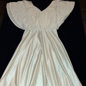 Vintage Cream lace satin v neck dress